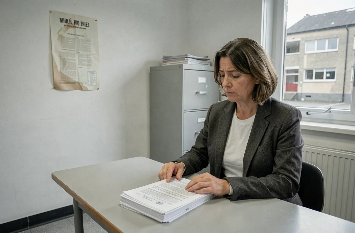 Femme dans un bureau scolaire administratif examinant des dossiers, illustrant les mécanismes institutionnels des inégalités éducatives en France