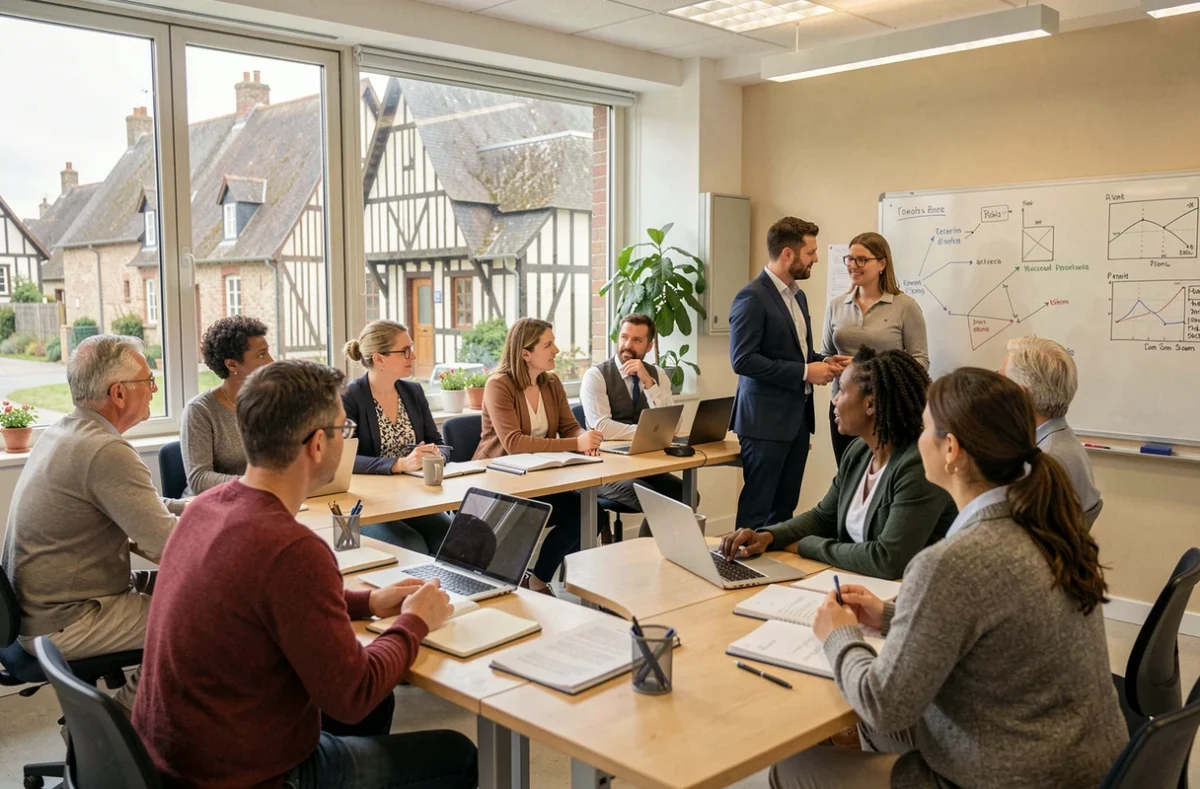 Apprenants adultes en formation professionnelle dans un centre de formation du Calvados, Normandie
