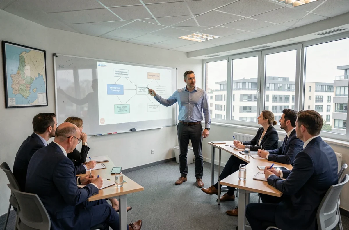 Formateur du CINM animant une session de formation commerciale pour adultes dans le Calvados
