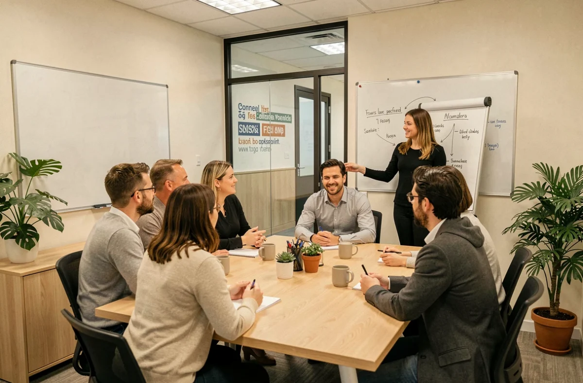 Groupe d'adultes en séance de formation professionnelle continue chez CJS Formation dans le Calvados