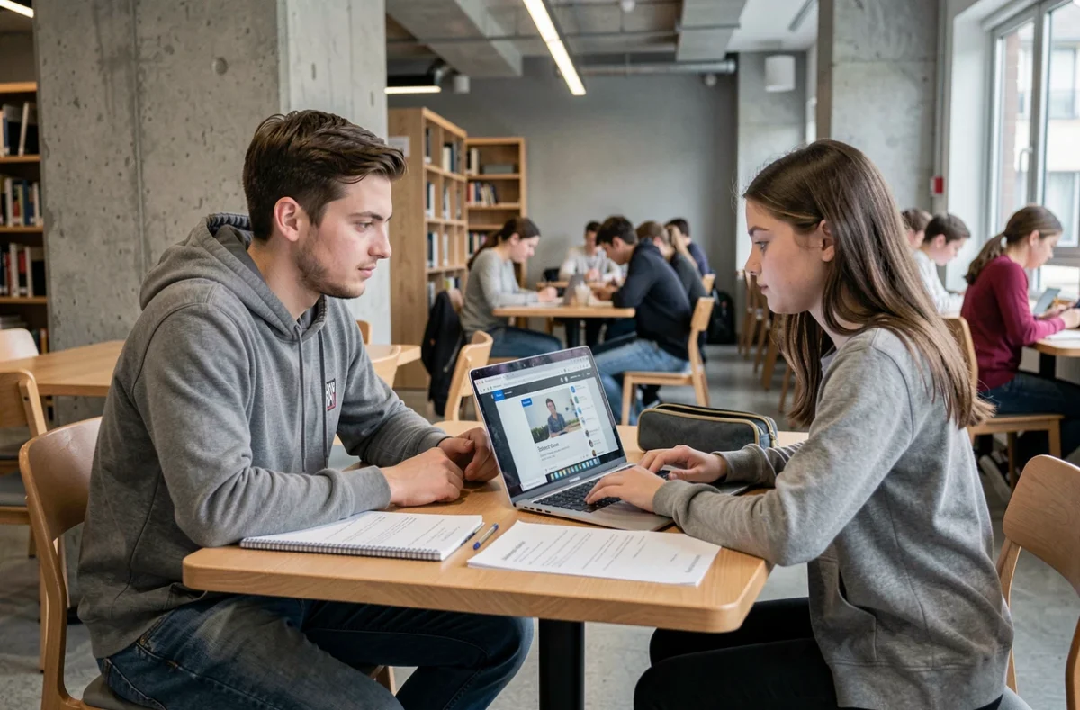 Étudiant tuteur Clevermate et lycéenne en session de cours à Lyon autour d'un ordinateur portable