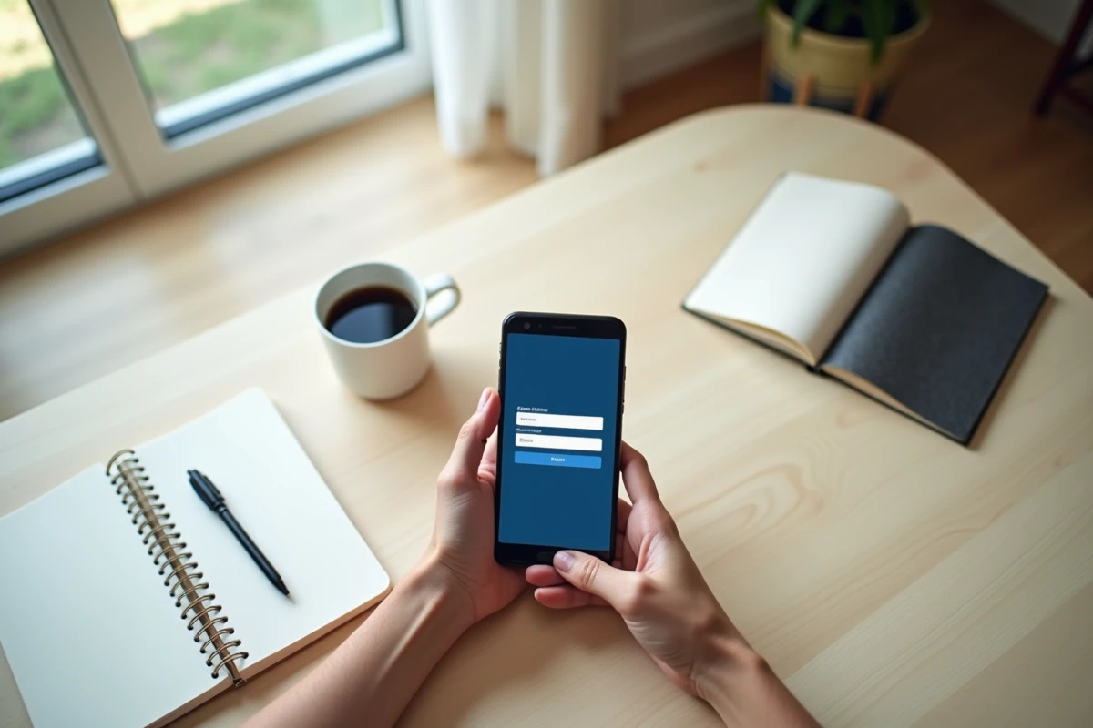 Mains tenant un smartphone affichant la connexion à l'ENT de Nanterre Université depuis un bureau à domicile