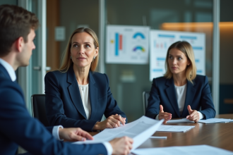 Femme d'affaires en réunion dans un bureau moderne