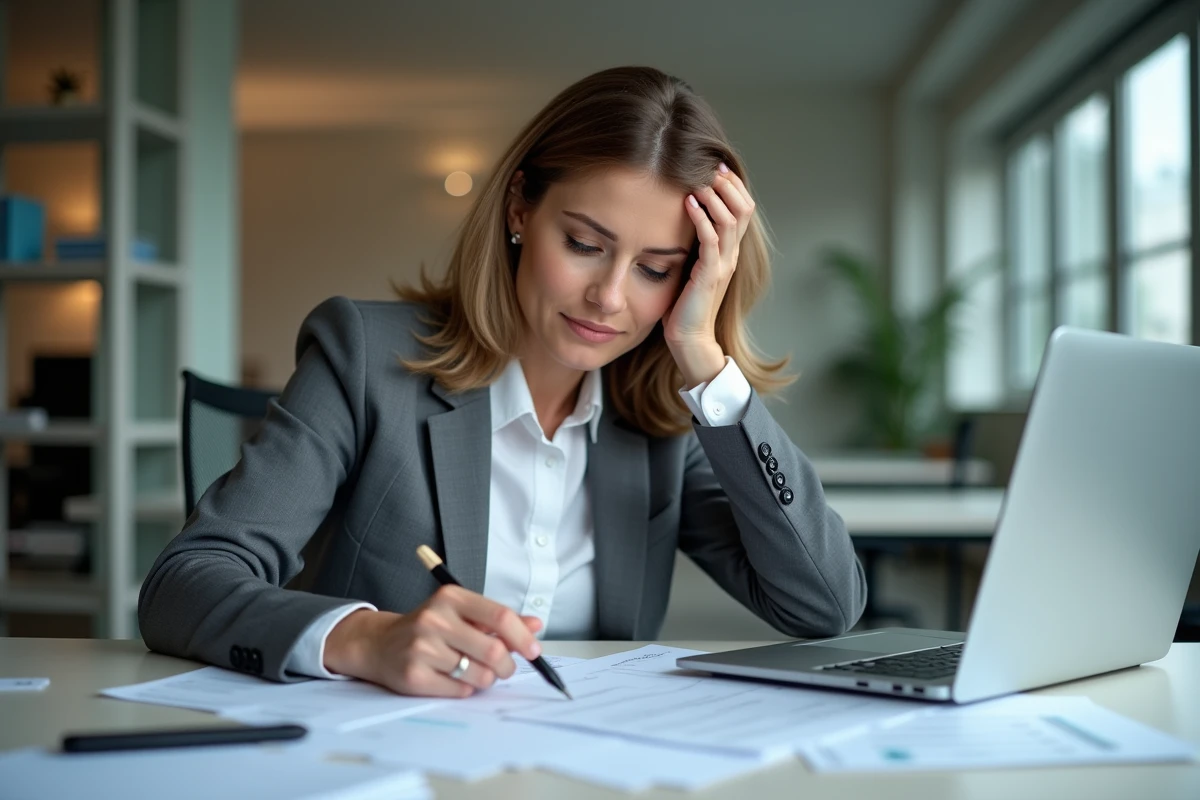 Femme d'âge moyen analysant un document au bureau