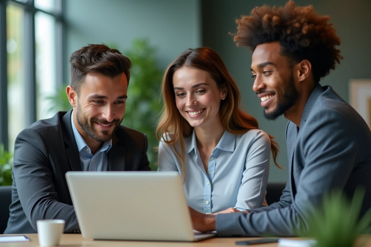 Groupe de jeunes discutant formation en bureau moderne
