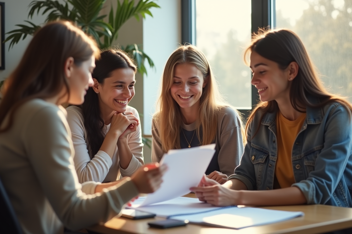 Groupe de jeunes adultes discutant avec un administrateur scolaire