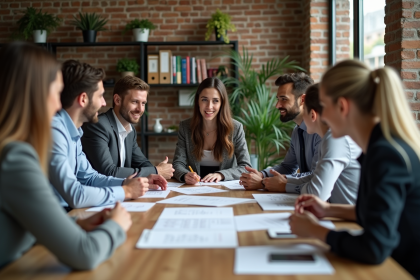 Groupe de professionnels en réunion dans un bureau moderne