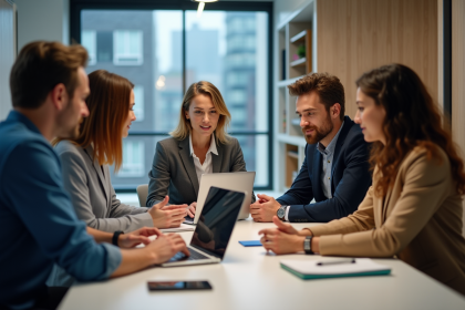 Groupe de professionnels en réunion dans un bureau moderne