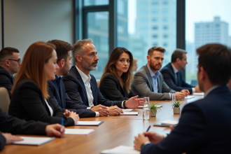 Groupe de professionnels en formation en salle moderne