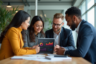 Groupe de professionnels en réunion dans un bureau moderne