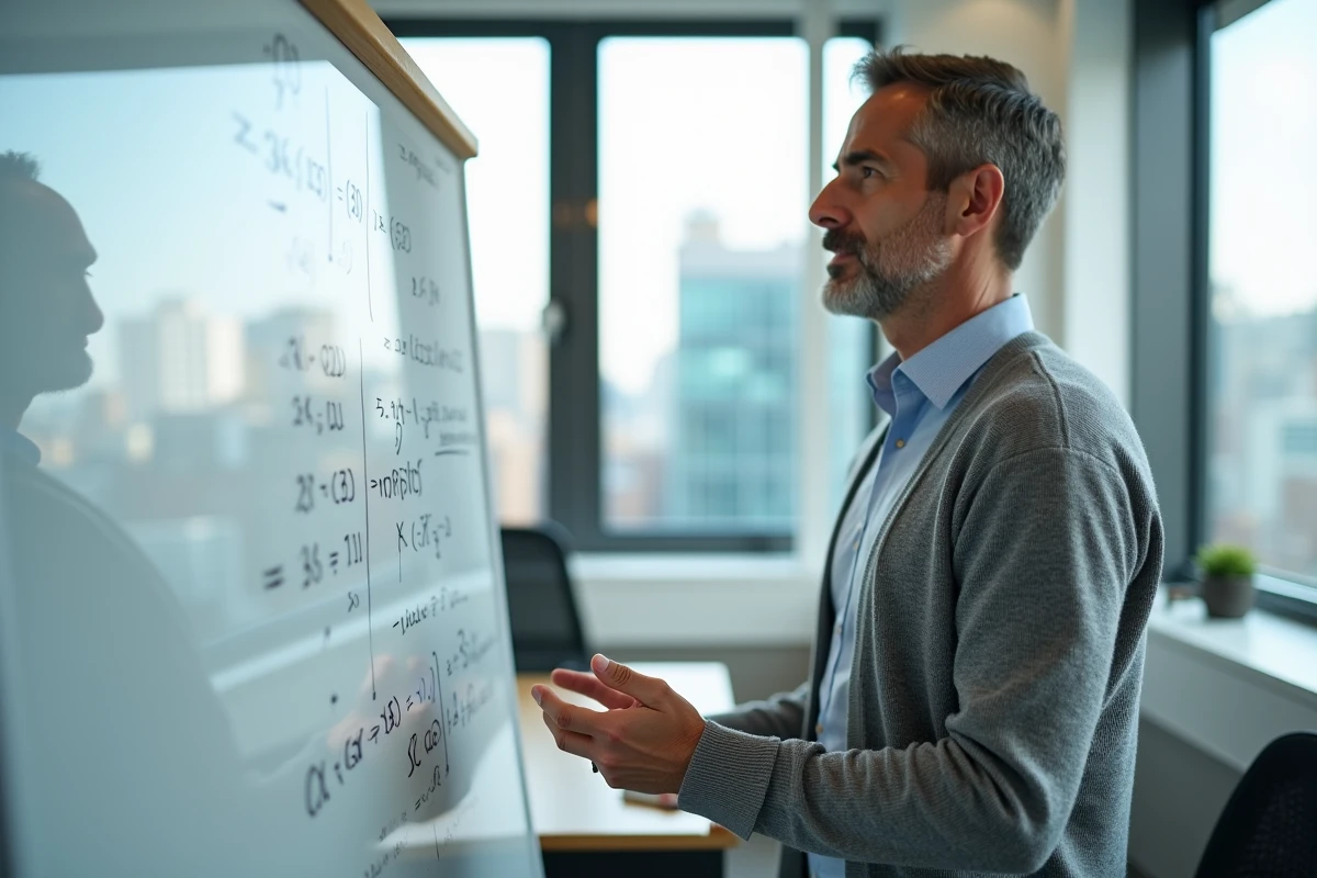 Homme expliquant l intersection des ensembles dans un bureau
