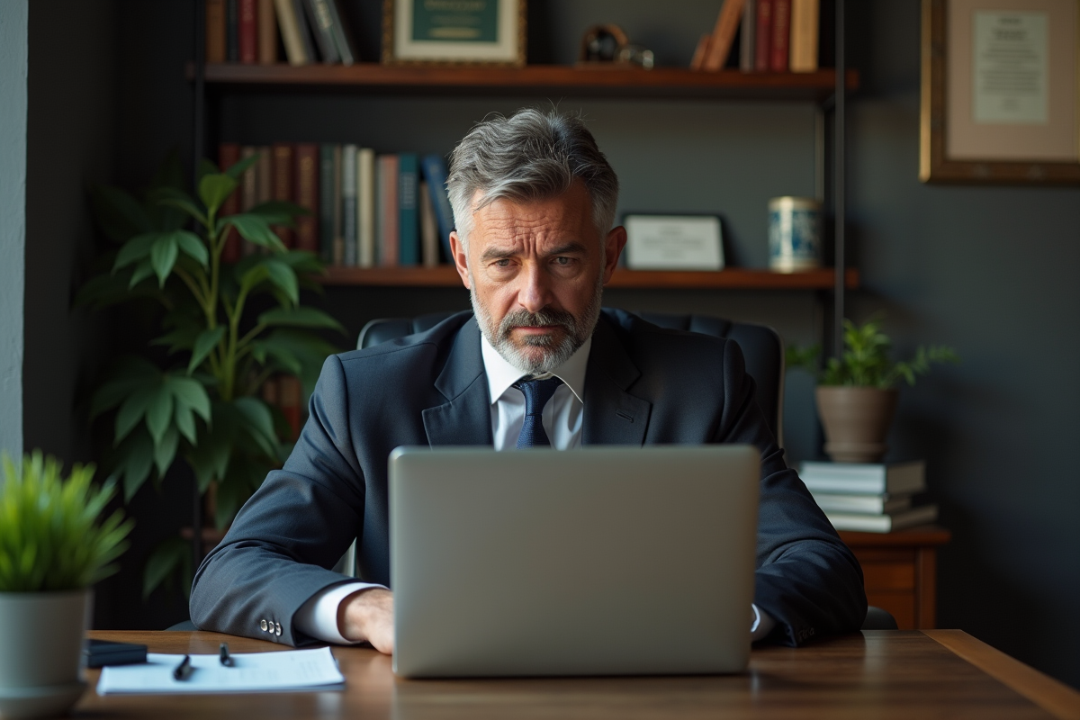 Homme daffaires en réflexion dans son bureau