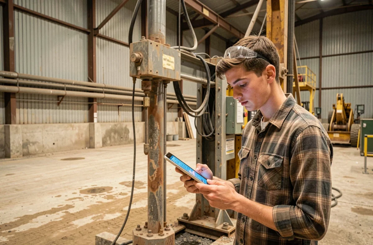 Étudiant d'IMT Mines Alès antenne de Gardanne consultant des données sur tablette dans un laboratoire de recherche minière industrielle