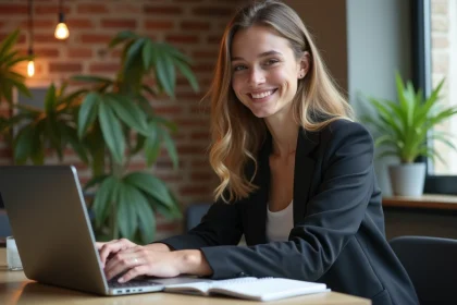 Jeune femme professionnelle dans un espace coworking parisien