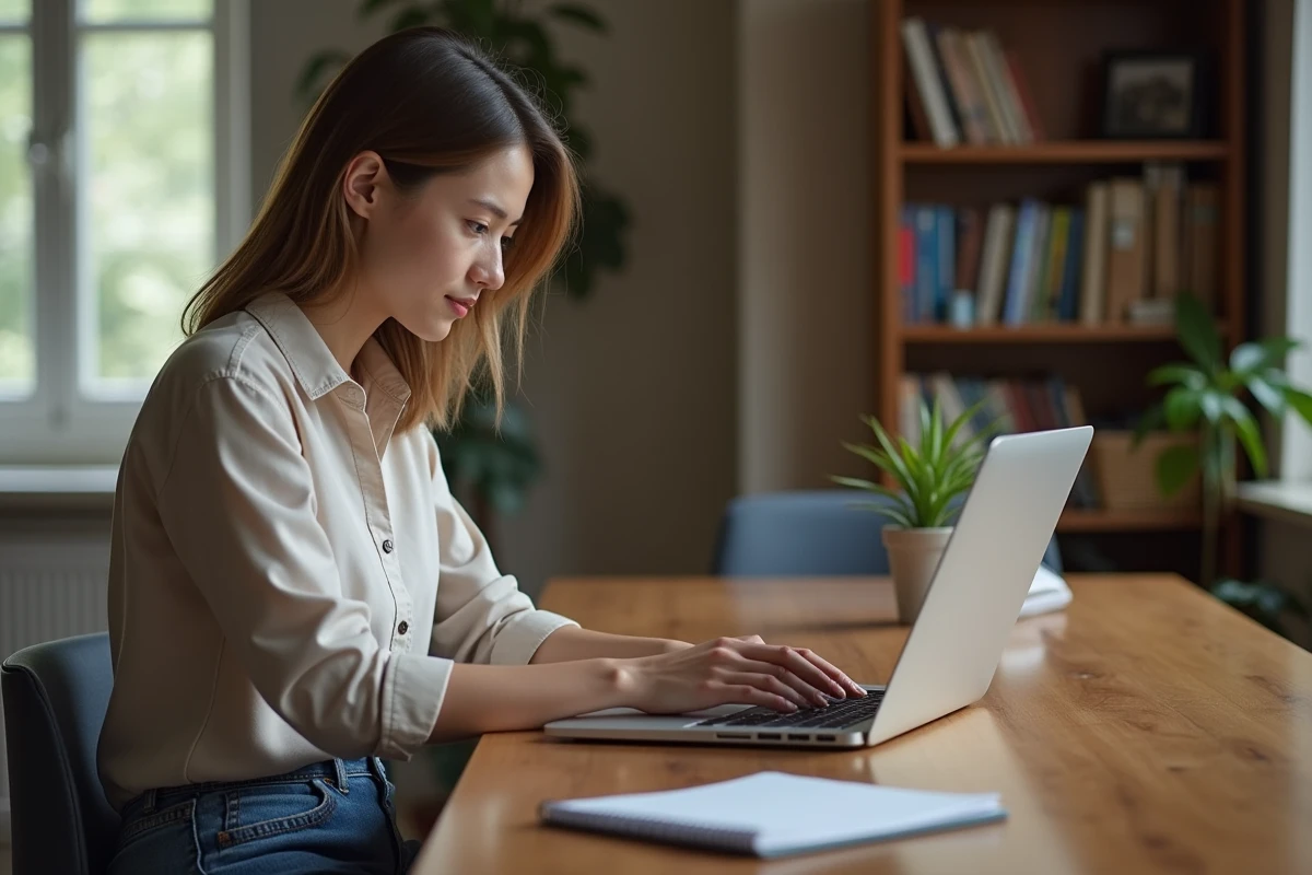 Jeune femme recherche formation sur ordinateur à la maison