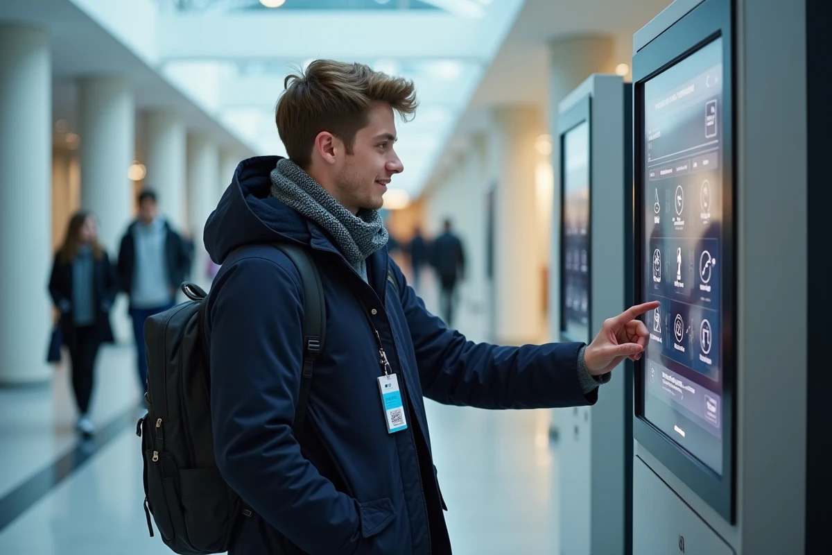 &Eacute;tudiant utilisant un kiosque d