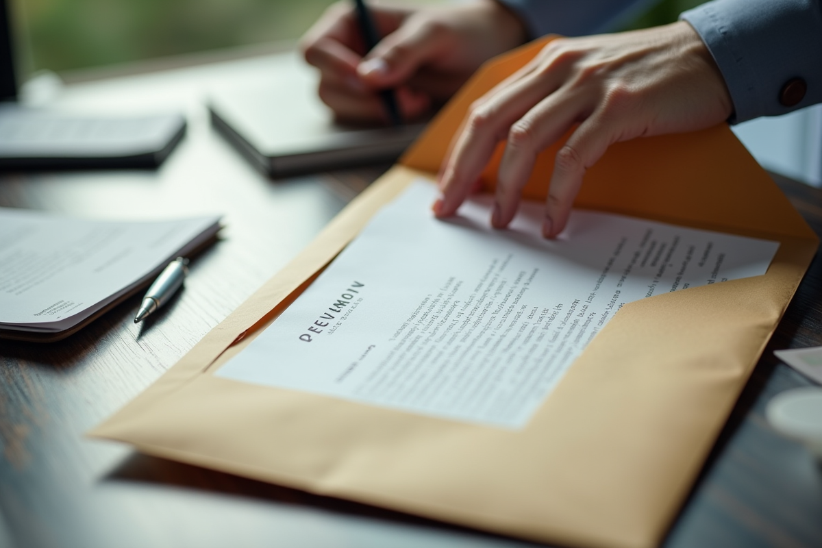 Main insérant une lettre de motivation dans une enveloppe