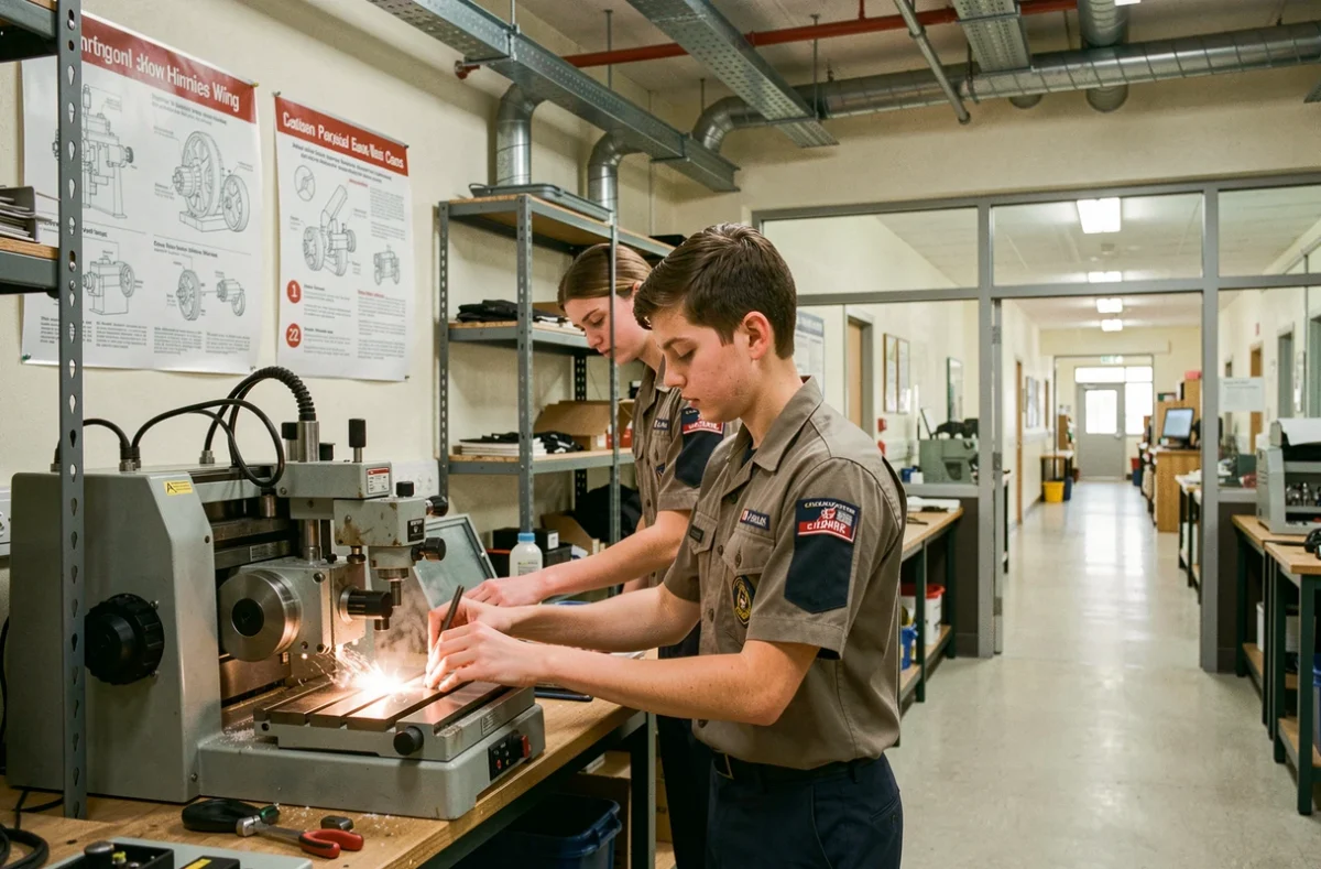 Lycéen en section professionnelle travaillant en atelier au Lycée François Rabelais dans le Calvados