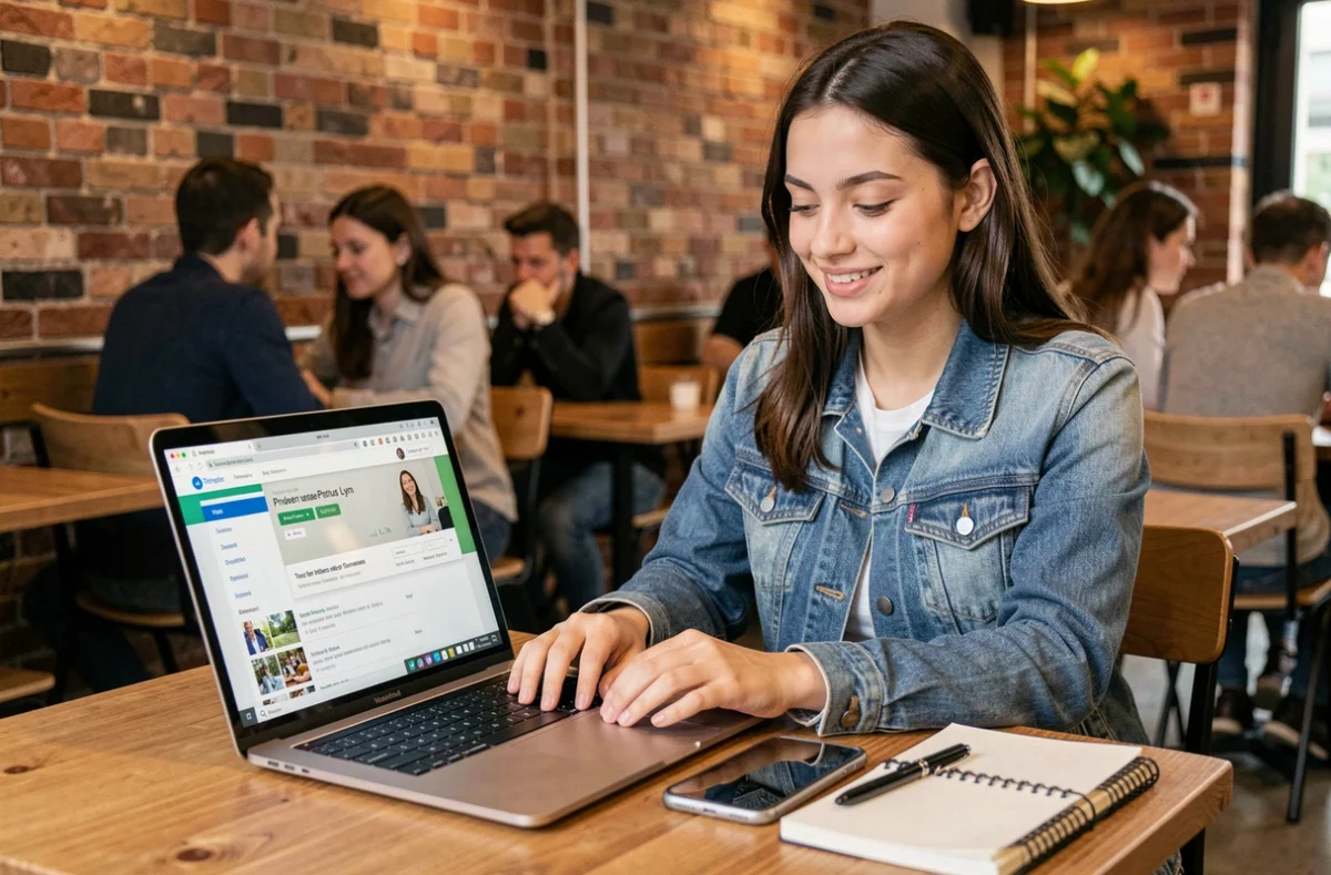Jeune femme recherchant un professeur particulier près de Lyon sur une plateforme en ligne comme Yoopies